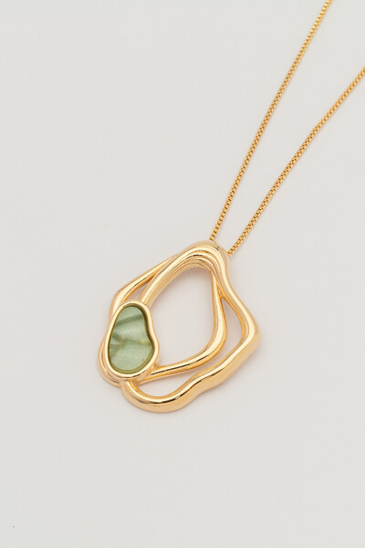 Foto Colar Dourado Orgânico Resina Verde