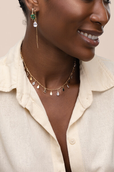 Foto Colar Choker Dourado Biarritz Gotas Zircônia