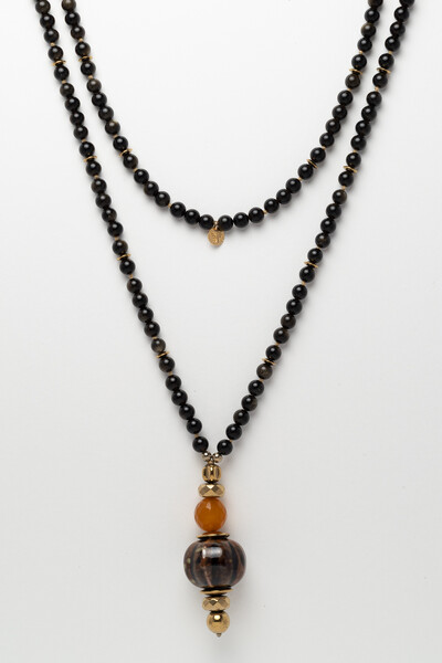 Foto Colar Longo Maré Obsidiana Pingente Carambola