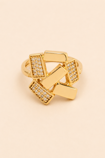 Foto Anel Dourado Retângulos Zircônia Cristal