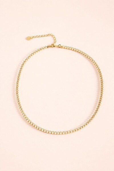 Foto Colar Choker Navete Zircônia Cristal Dourado