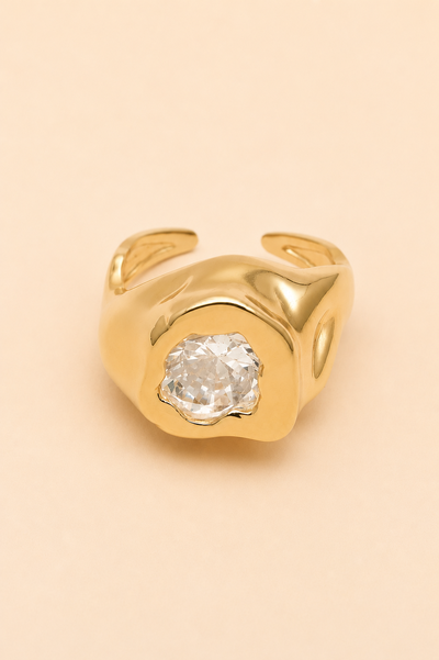 Foto Anel Dourado Vesúvio Zircônia Cristal