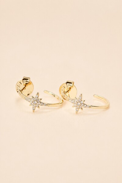 Foto Brinco Argola Estrela Zircônia Banho Ouro 18k