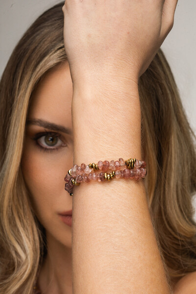 Foto Pulseira Ouro Vintage Quartzo Morango