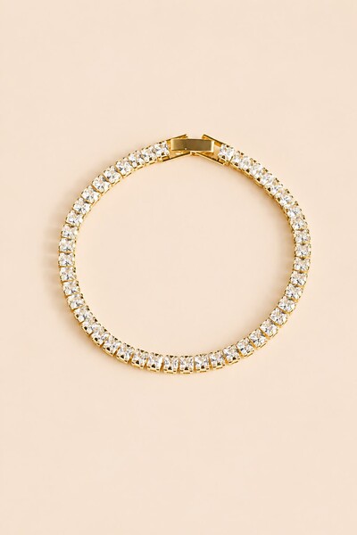 Foto Pulseira Dourada Riviera Zircônia Quadrada