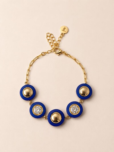 Foto Pulseira Dourada Resina Azul Zircônia Cristal