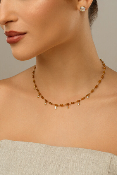 Foto Colar Jade Amarela Zircônia Banho Ouro 18k