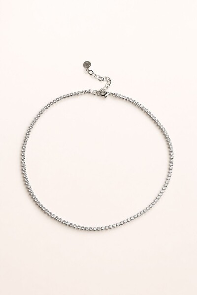 Foto Colar Prateado Choker Zircônia Redonda