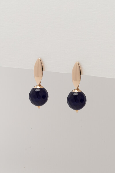 Foto Brinco Jade Azul Banho Ouro 18K