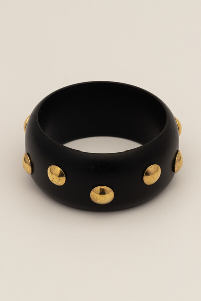 FotoBracelete Resina Preto Tachinhas Douradas