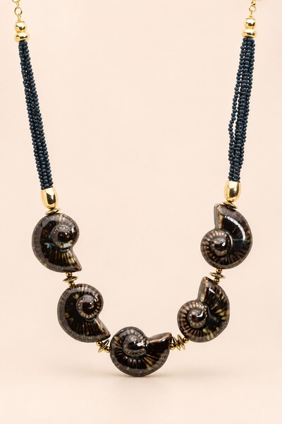 Foto Colar Caracol Cerâmica Blue Banho Ouro 18K