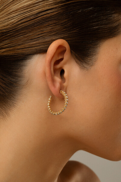 Foto Brinco De Argola Media Filigrana Strass Dourado