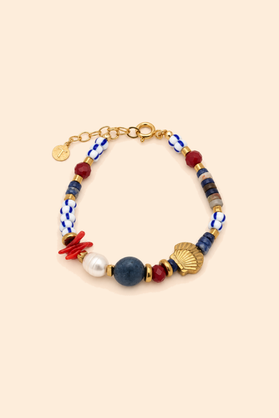 Foto Pulseira Sodalita Pérola Natural Banho Ouro 18K