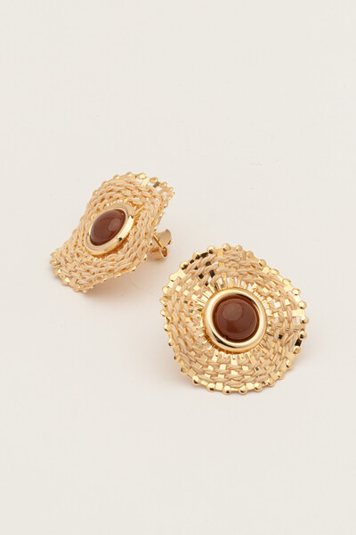 FotoBrinco Dourado Círculo Palha Resina Marrom