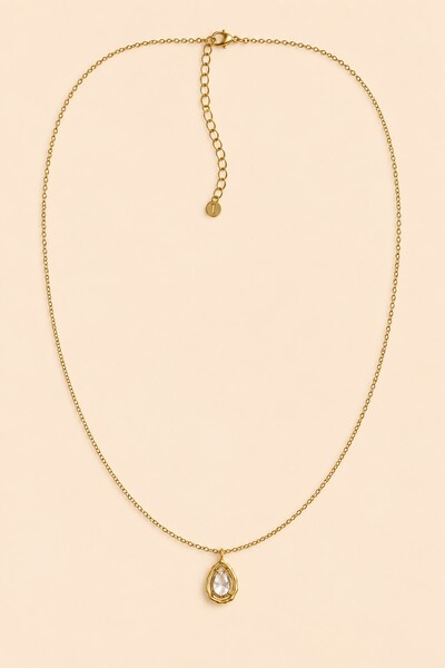 Foto Colar Longo Dourado Gota Zircônia
