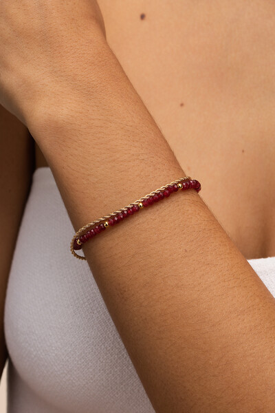 Foto Pulseira Dupla Fiore Jade Fúcsia Banho Ouro 18K