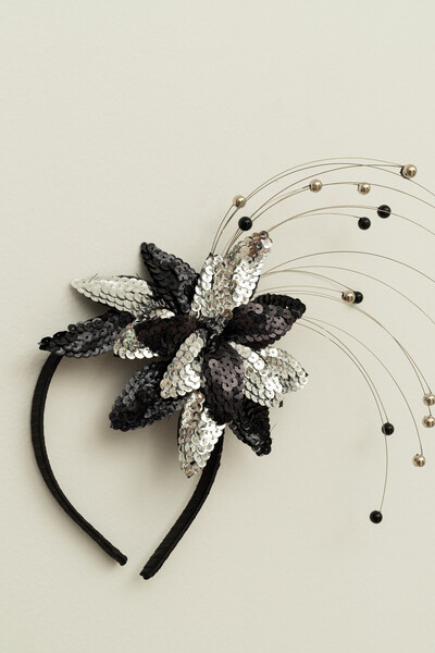 FotoTiara Carnaval Folhas Paetê Preto e Prata