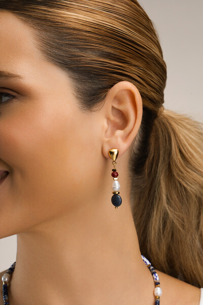 Foto Brinco Sodalita Pérola Natural Ouro Vintage