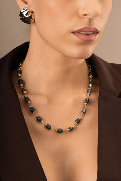 Foto Colar Dawn Jade Azul Banho Ouro 18K