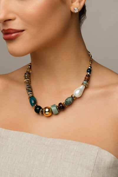 Foto Colar Bibi Elos Mix Pedras Banho Ouro 18k