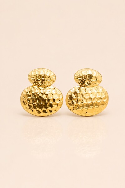 Foto Brinco Dourado Placa Oval Martelada