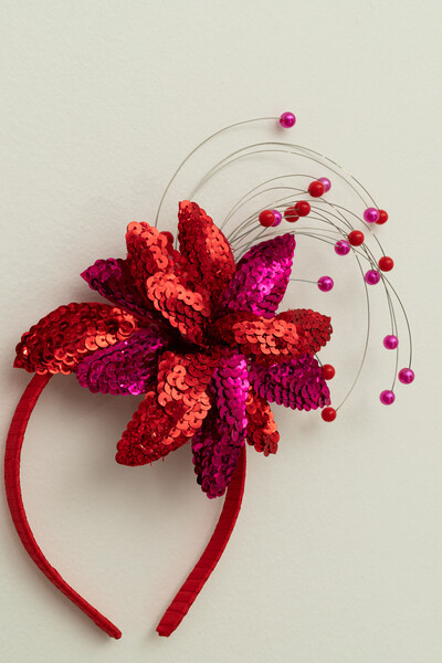 FotoTiara Carnaval Folhas Pink e Vermelho