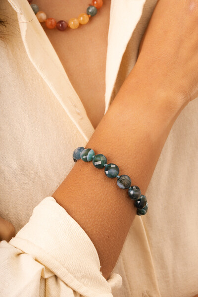 Foto Pulseira Dawn Agatha Azul Mescla Banho Ouro 18K