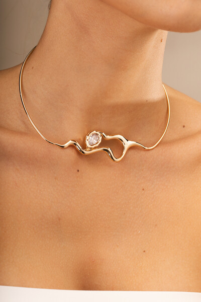 Foto Colar Dourado Aro Snake Zircônia