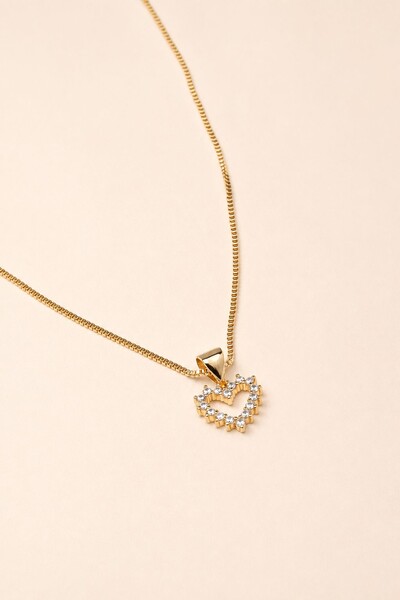 Foto Colar Mini Coração Vazado Zirconia Banho Ouro 18k
