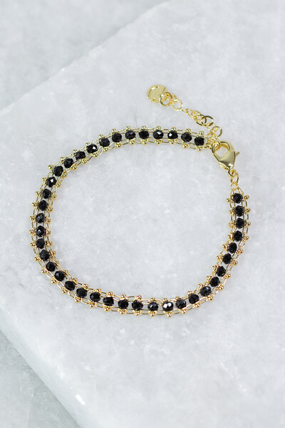 Foto Pulseira Pamplona Cristais Preto Banho Ouro 18 K