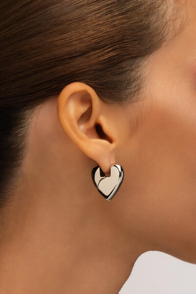 Foto Brinco Argola Lisa Coração Prateado