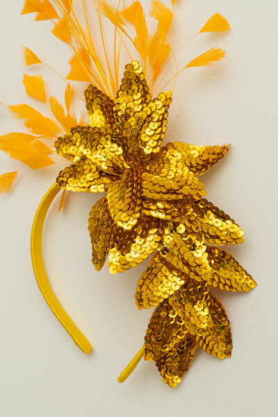 FotoTiara Carnaval Folhas Paetê Dourado