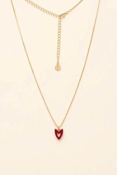 Foto Colar Coração Resina Vermelho Banho Ouro 18K