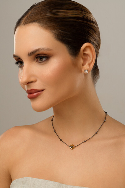 Foto Colar Choker Florzinha Grafite e Dourado