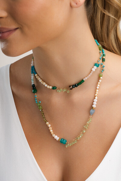 Foto Colar Mix Pedras Mar Banho Ouro 18K