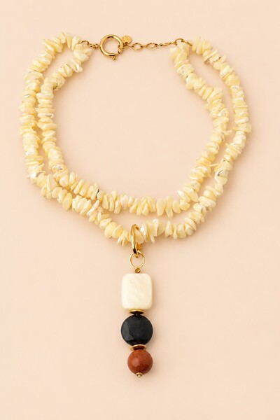 Foto Colar Cascalho Madre Jade Goldstone Banho Ouro 18K