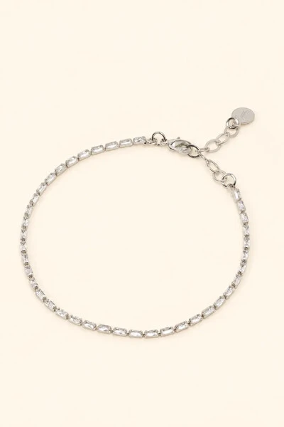 Foto Pulseira Prateada Zircônia Baguete