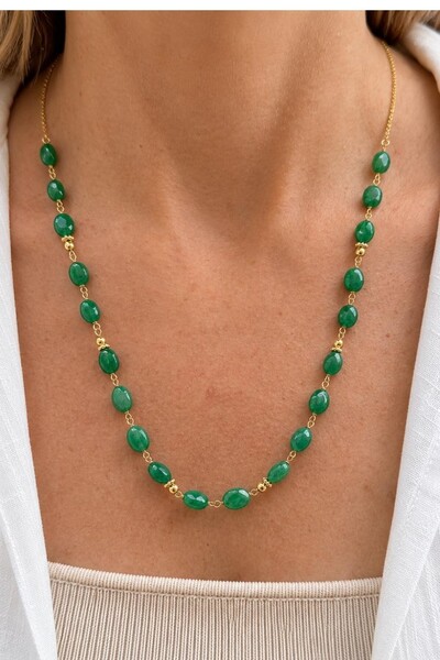 Foto Colar Luna Jade Verde Banho Ouro 18K