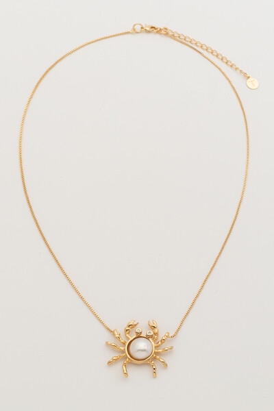 FotoColar Caranguejo Pérola Natural Banho Ouro 18k