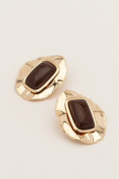 Foto Brinco Placa Martelada Resina Marrom