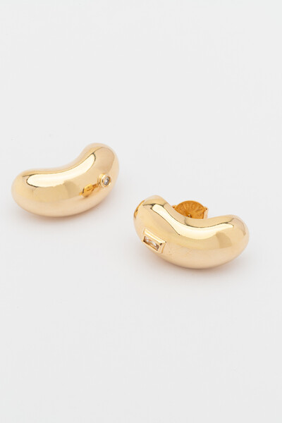 Foto Brinco Dourado Bean Ponto Zircônia