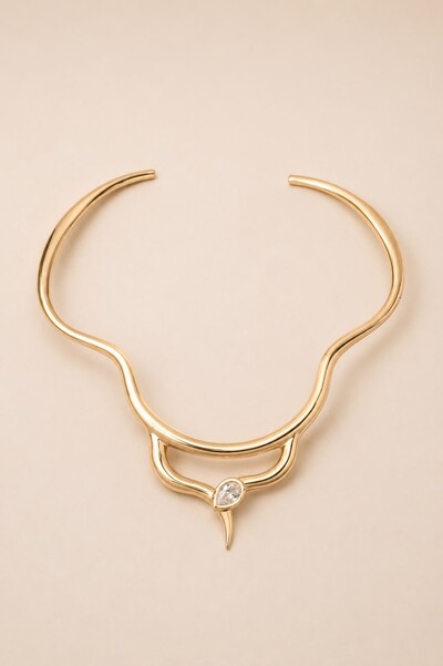 Foto Colar Dourado Maxi Aro Snake Zircônia