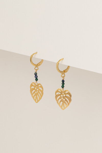 FotoBrinco Folha Lisa Crisocola Banho Ouro 18K