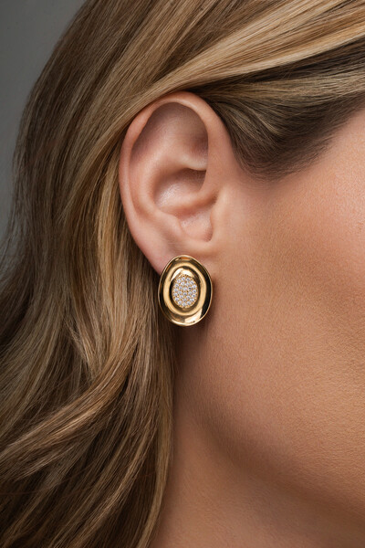 Foto Brinco Oval Zircônia Banho Ouro 18k