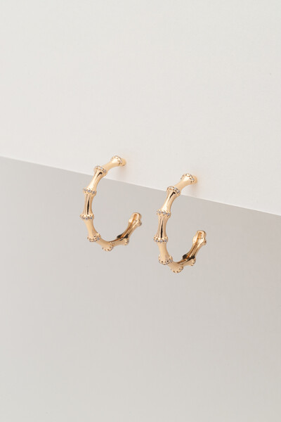 Foto Brinco Argola Bambu Zircônia Banho Ouro 18k