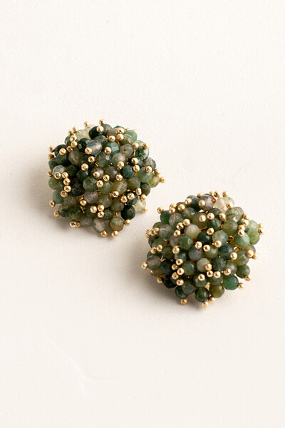 FotoBrinco Cacho Jasper Verde Banho Ouro 18K