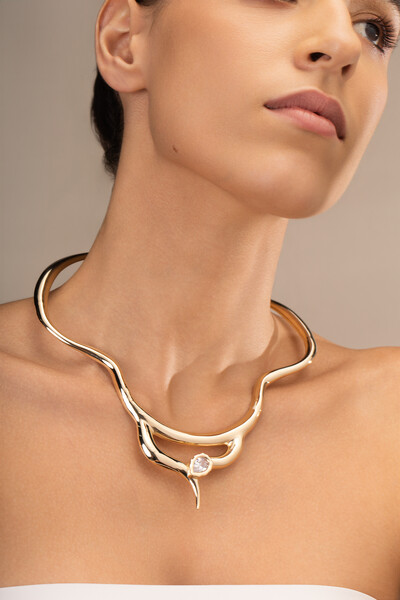 Foto Colar Dourado Maxi Aro Snake Zircônia