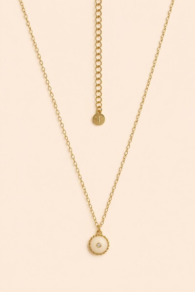 Foto Colar Dourado Pastilha Resina Zircônia Cristal