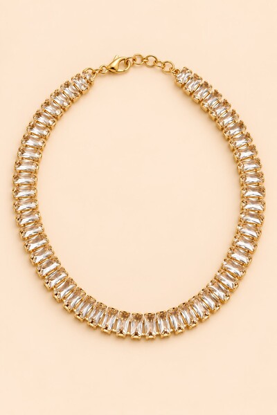 Foto Colar Choker Riviera Zircônia Baguete Dourado