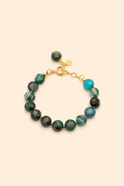 Foto Pulseira Dawn Agatha Azul Mescla Banho Ouro 18K